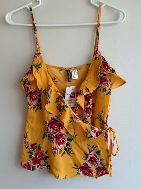 H&M Floral Wrap Tank Top with Ruffle Trim